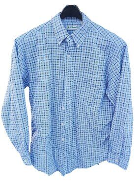 L.L.Bean Mens Plaid Button-Down Shirt Blue Checkered Long Sleeve Cotton Medium